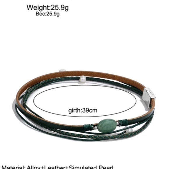 Green stone pearl bracelet - Picture 2 of 2